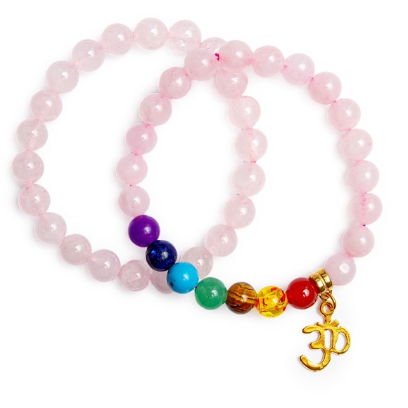 Natural Pink Rose Quartz Stretch Bracelet Set for Woman - The stone of Peace - Picture 2 of 4